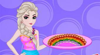 Elsa Cooking Rainbow Pizza